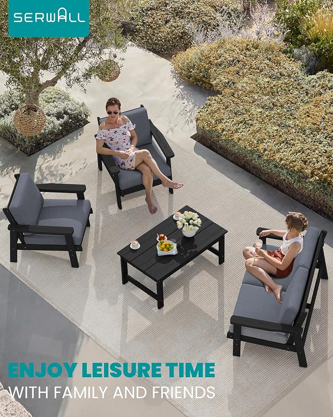 SERWALL HDPE Outdoor Furniture Set, 2 Piece All Weather Wood-Like Outdoor Sofa - Image 2