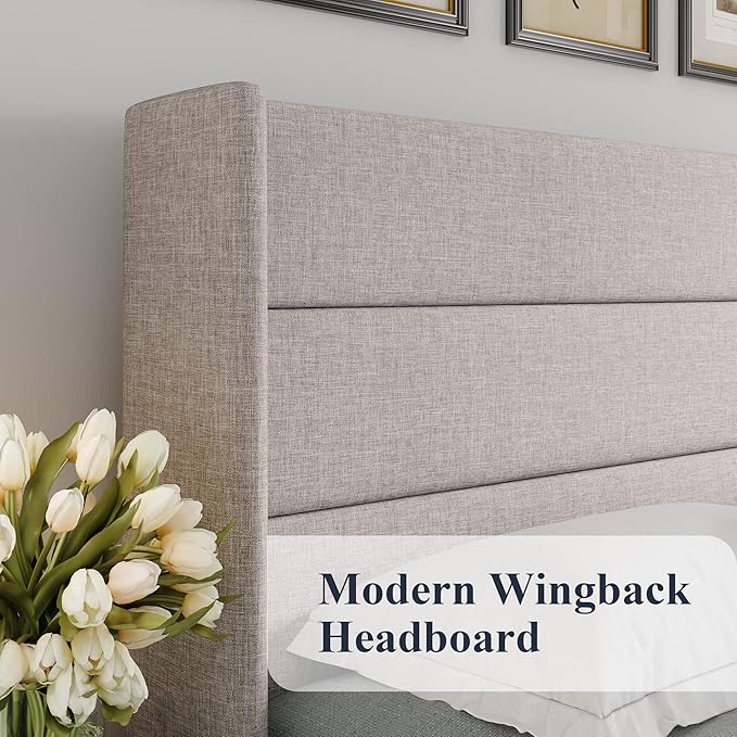 Allewie King Size Lift Up Storage Bed, Modern Wingback Headboard, Hydraulic - Image 4