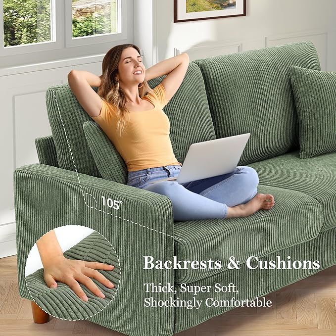 Kidirect 70in Corduroy Couch, Sofas - Image 4