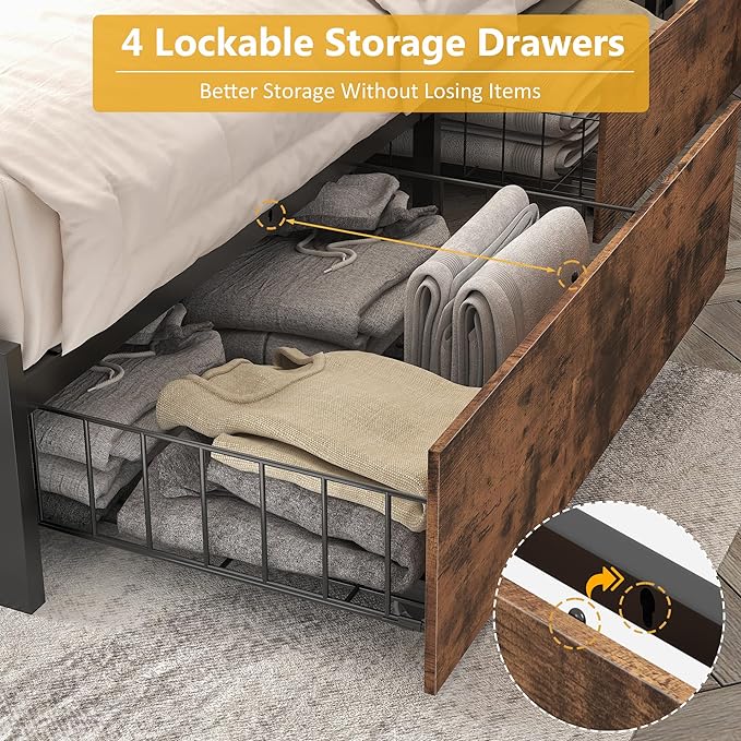 Lifezone Full Bed Frame with 2-Tier Storage Headboard, Metal Platform Bed Frame - Image 6
