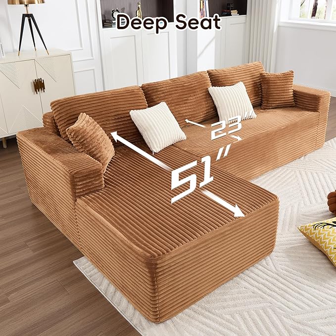 108" Boneless Couch, L-Shaped Modular Sectional Sofa - Image 3