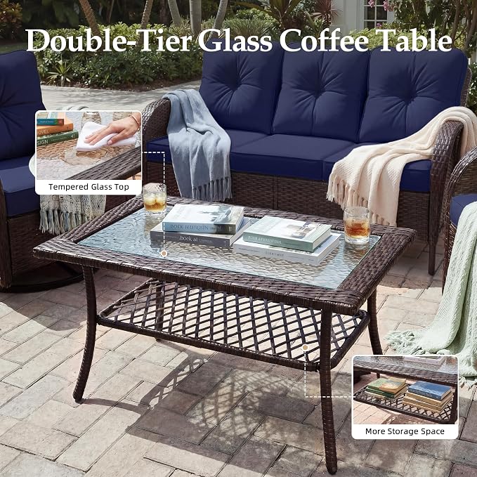 UPHA 5 Pieces Patio Furniture Sets, Wicker Outdoor 3-Seat Sofa Set - Image 7