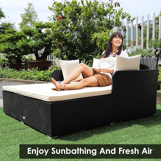Tangkula Outdoor Rattan Daybed, Wicker Furniture - Image 2