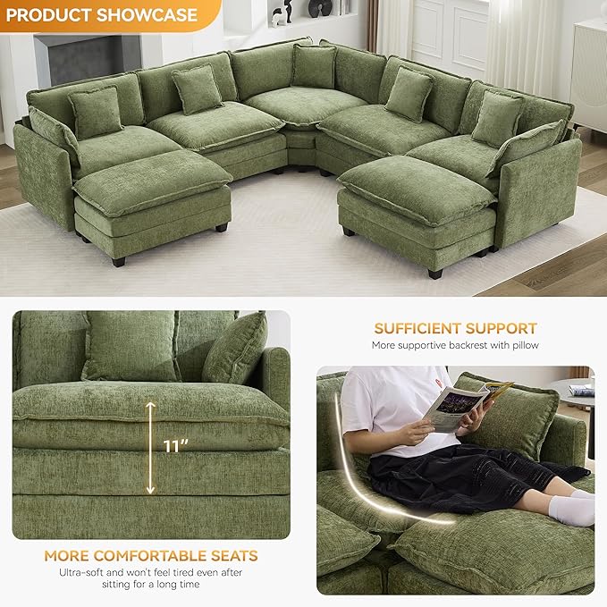 113'' V Shaped Cloud Sectional Sofa, Oversized Deep Seat Couches - Image 3