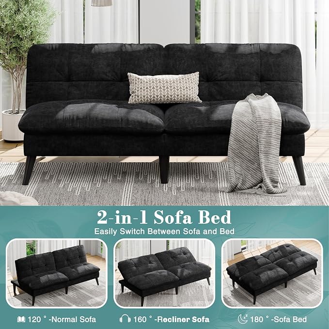 Shintenchi Futon Sofa Bed, Foldable Small Velvet Couch Bed - Image 5