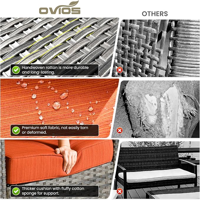 ovios 5 Pieces Patio Furniture Set, Outdoor Wicker Sofa Couch - Image 9