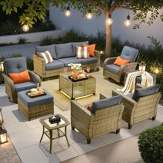 ovios 9 Pieces Patio Furniture Set, Outdoor Wicker Sofa Couch by OVIOS