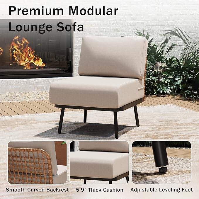 3-Piece Patio Conversation Set, Outdoor Sectional Sofa Wicker Furniture - Image 5