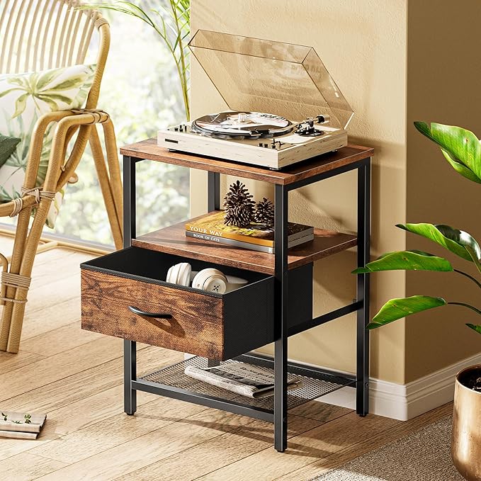 Huuger Night Stand with Fabric Drawer, Side Table with Mesh Shelf, Bedroom - Image 2