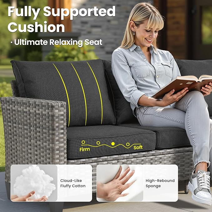 ovios 5 Pieces Patio Furniture Set, Outdoor Wicker Sofa Couch - Image 6