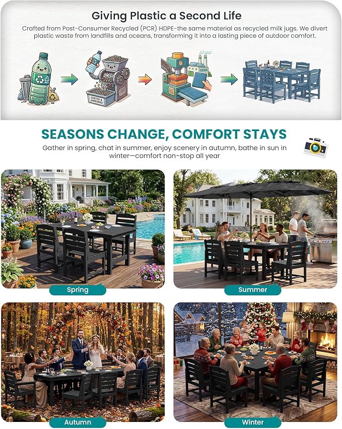 SERWALL Patio Dining Sets for 10 Person, HDPE Dining Set - Image 6