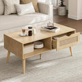 ZttRiee Coffee Table with Storage, Boho Dining Table with Rattan Drawer and by ZttRiee