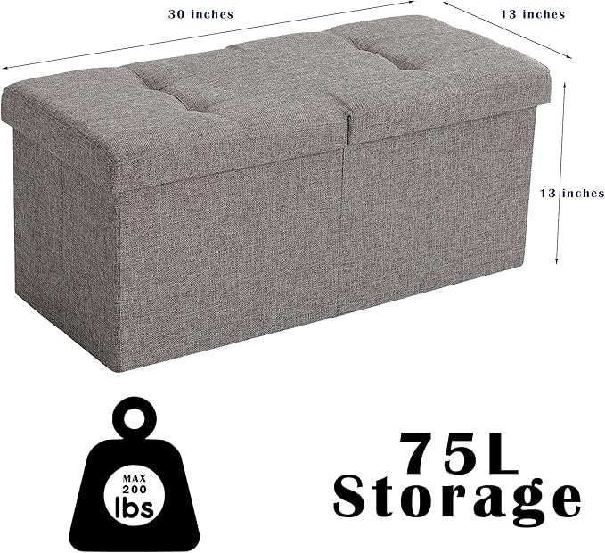 Storage Ottoman Bench Foldable Seat Footrest End of Bed Ottoman - Image 3