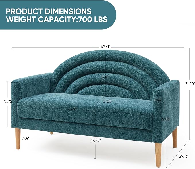 49" Small Loveseat Sofa for Small Spaces, Mid Century Modern Sofa, Linen - Image 2