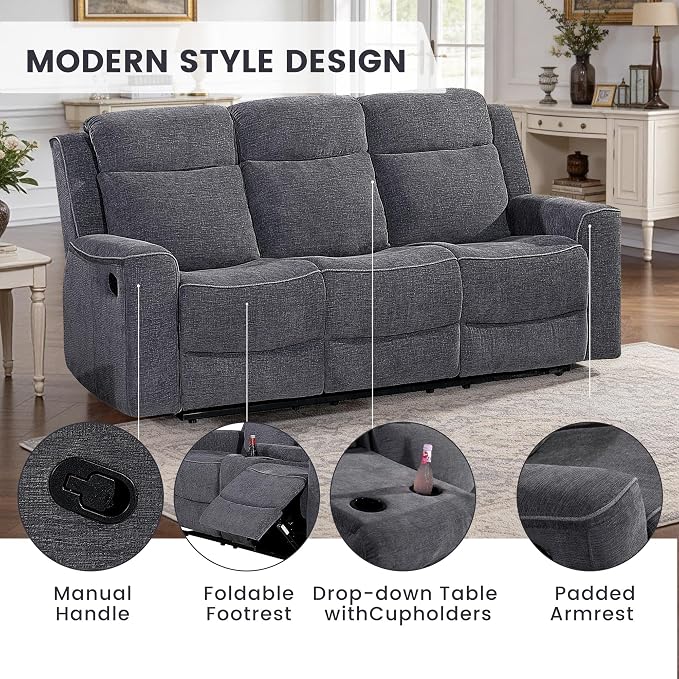 Betsy Furniture Soft Microfiber Manual Reclining Sofa Set, Sofa w/Dropdown Table - Image 3