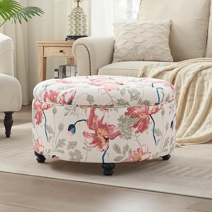 HUIMO 30-Inch Round Storage Ottoman, Modern Button Tufted Ottoman Coffee Table by HUIMO