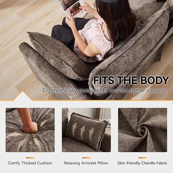 147'' Sectional Cloud Deep Seat Couch, Oversized Chenille U Shaped Sectional - Image 4