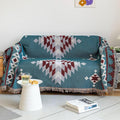 VClife Boho Couch Cover Soft Cotton Linen Blue Red Gray Triangle Plaid by VCLIFE
