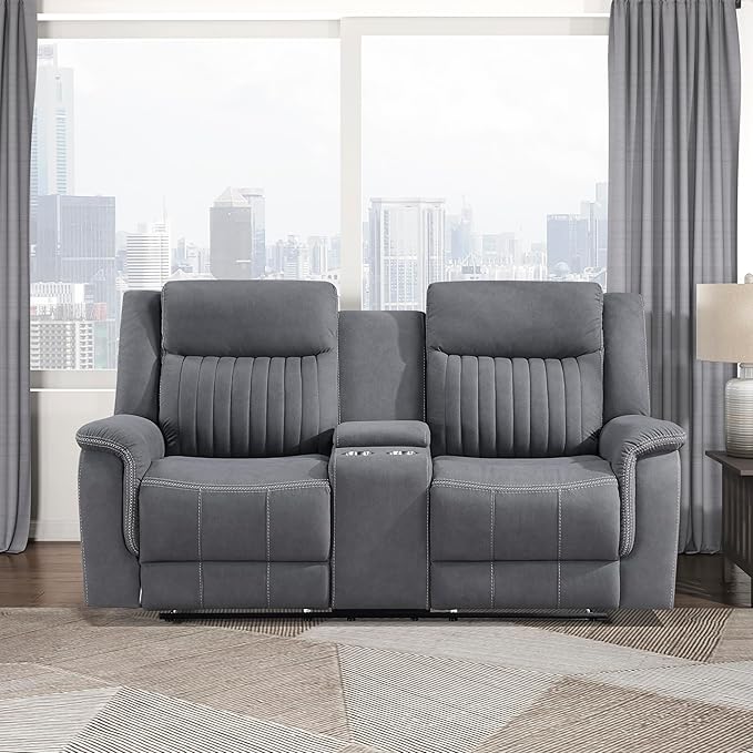 Lexicon Manual Double Reclining Loveseat, Polished Microfiber Manual Wall by Lexicon
