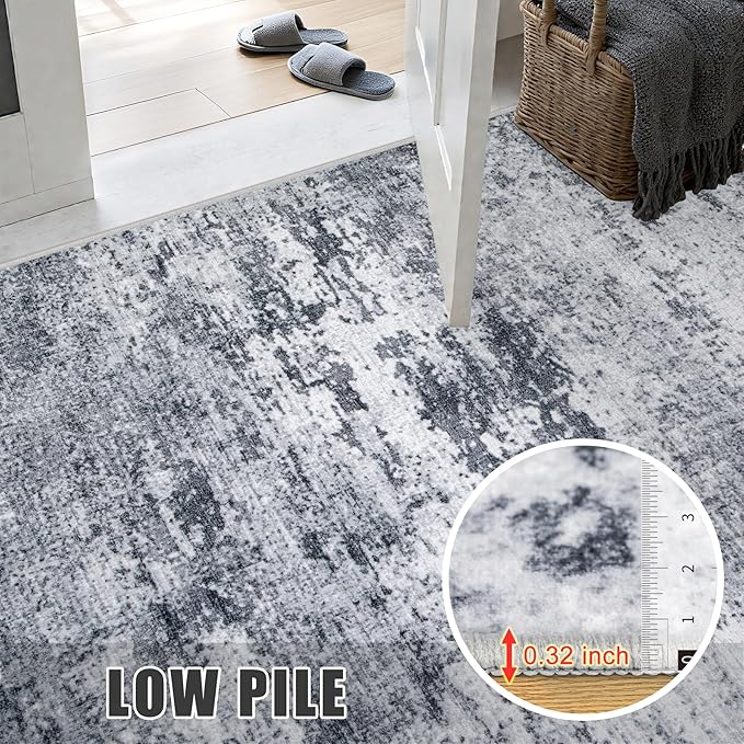 2.6'x14' Runner Rug Washable Rug: Modern Abstract Soft Thin Runner Rug Grey - Image 7