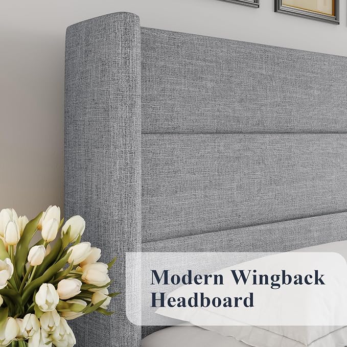 Allewie King Size Lift Up Storage Bed, Modern Wingback Headboard, Hydraulic - Image 4