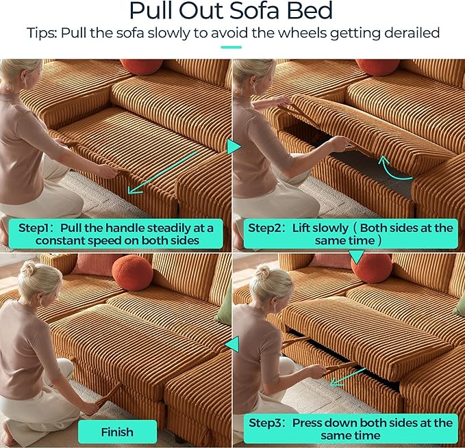 LINSY HOME Sectional Sleeper Sofa Pull Out Couches - Image 4