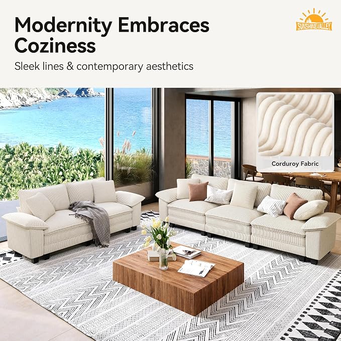 SUNSHINE VALLEY 87.5'' Oversized Loveseat Couch and Chair Set, 3-Seat Corduroy - Image 8