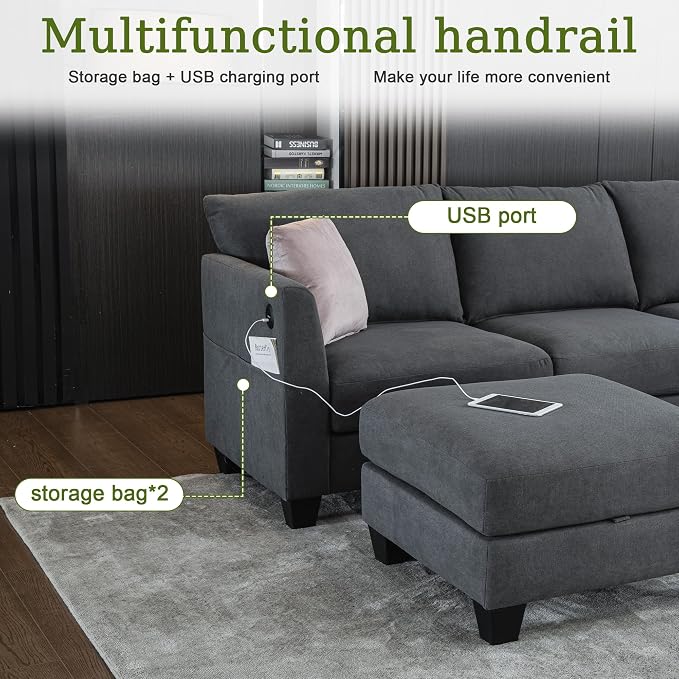 122.8" Large Sectional Couches for Living Room, 6 Seater L Shaped Modular - Image 6