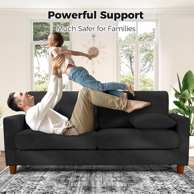 70in Corduroy Couch, Kidirect Sofa No Tool Assembly, Comfy Couches - Image 4