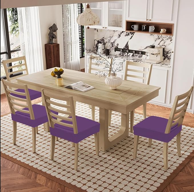 Smiry Waterproof Seat Covers for Dining Room Chairs Set of 6, Stretch Jacquard - Image 8