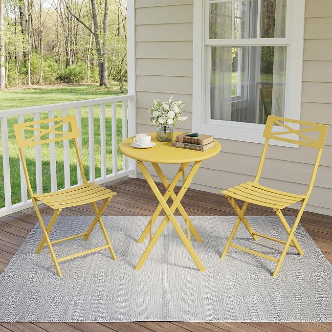 GarveeLife 3 Piece Patio Bistro Set, New Iron Outdoor Furniture Set, Metal - Image 6