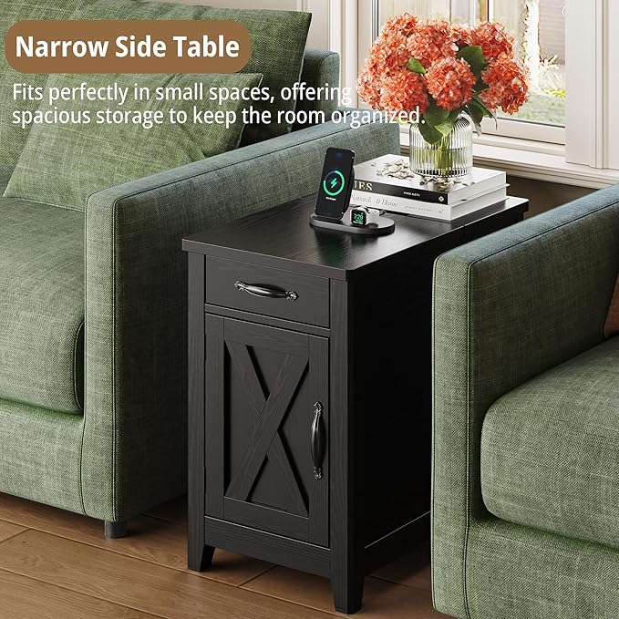 IRONCK End Table with Charging Station, Narrow Side Table - Image 4
