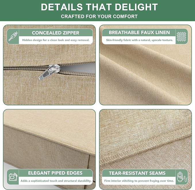 Summsun Outdoor Chair Cushions 22 x 22 Inch, Faux Linen Patio Furniture Cushions - Image 5