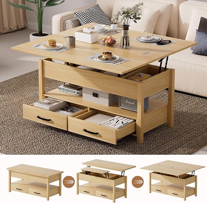 SYESWAY 42'' Lift Top Coffee Table, 4-in-1 Multifunctional Lift Coffee Table by SYESWAYFurniture