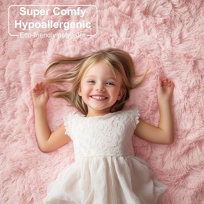 PAGISOFE Pink Fluffy Shag Machine Washable Area Rugs - Image 2