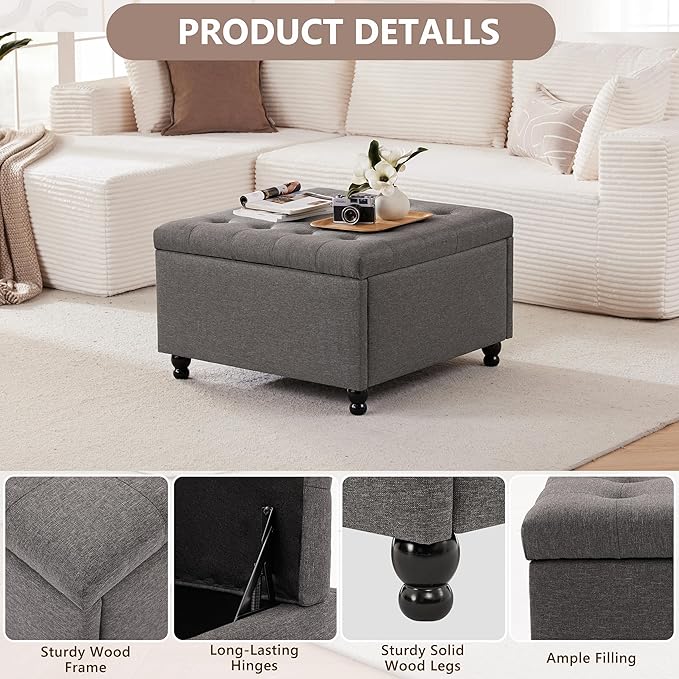Weture 30 Inch Large Square Storage Ottoman Coffee Table, Oversized Square - Image 5