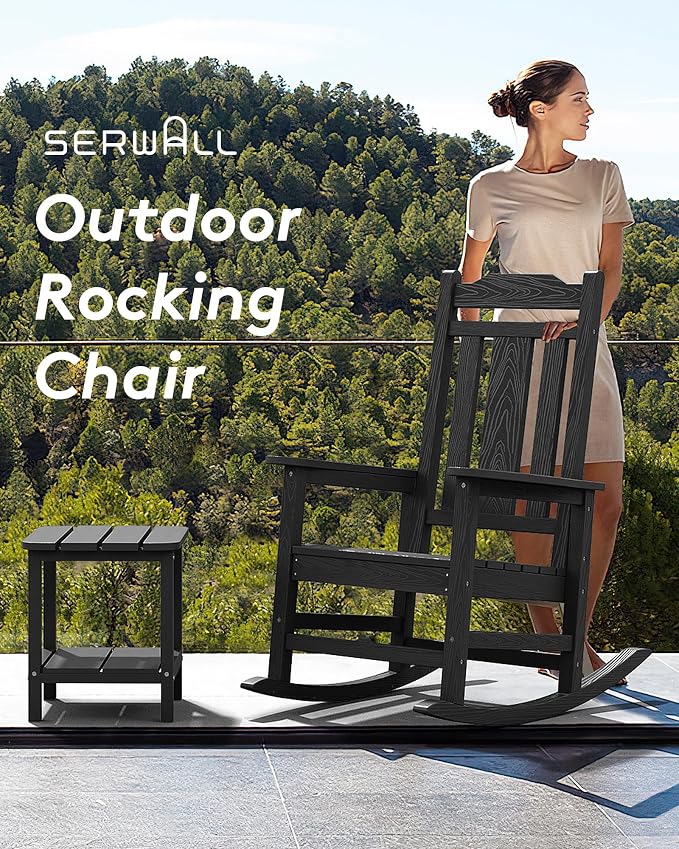 SERWALL Black Outdoor Rocking Chair Set of 2, All Weather Patio Rocking Chair - Image 8