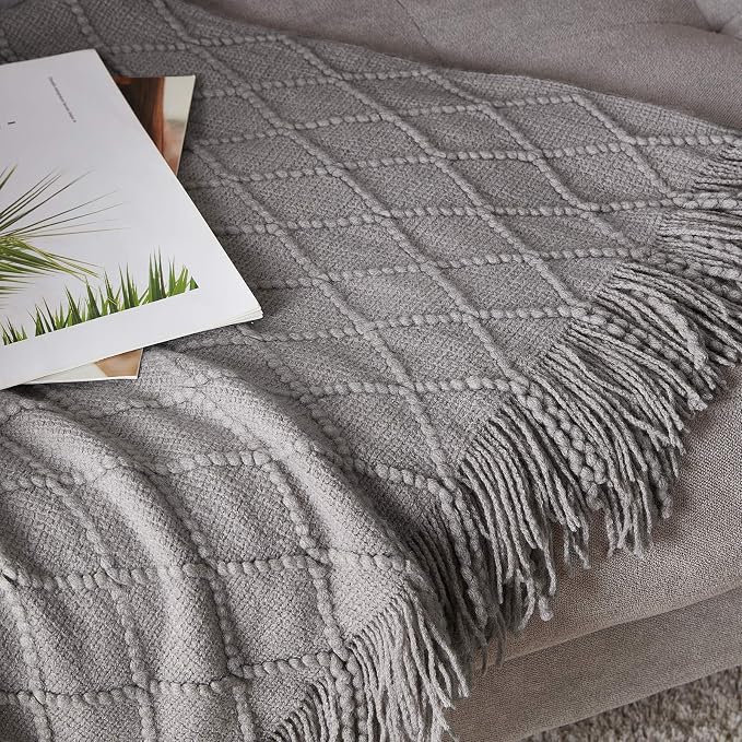 BOURINA Light Grey Throw Blanket 50x60 Inches Throw Textured Solid Soft Sofa - Image 5
