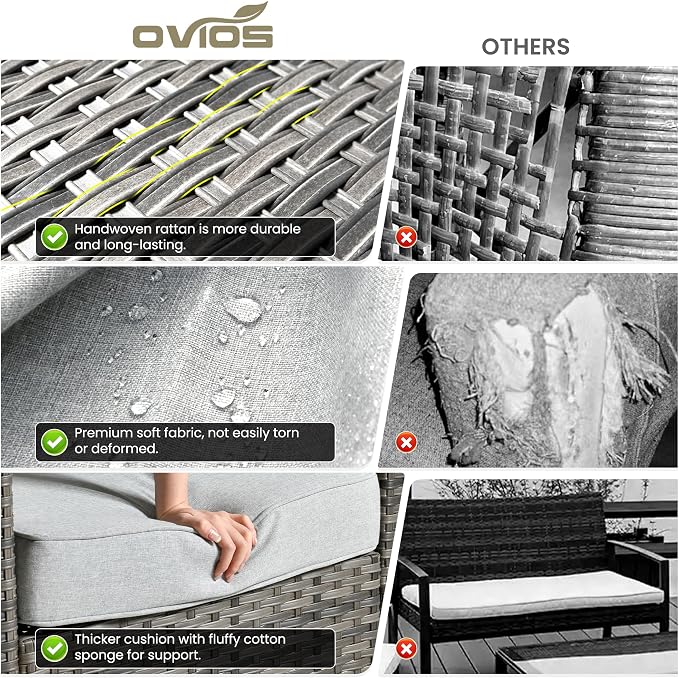 ovios 8 Pieces Patio Furniture Set, Outdoor Wicker Sofa Couch - Image 9