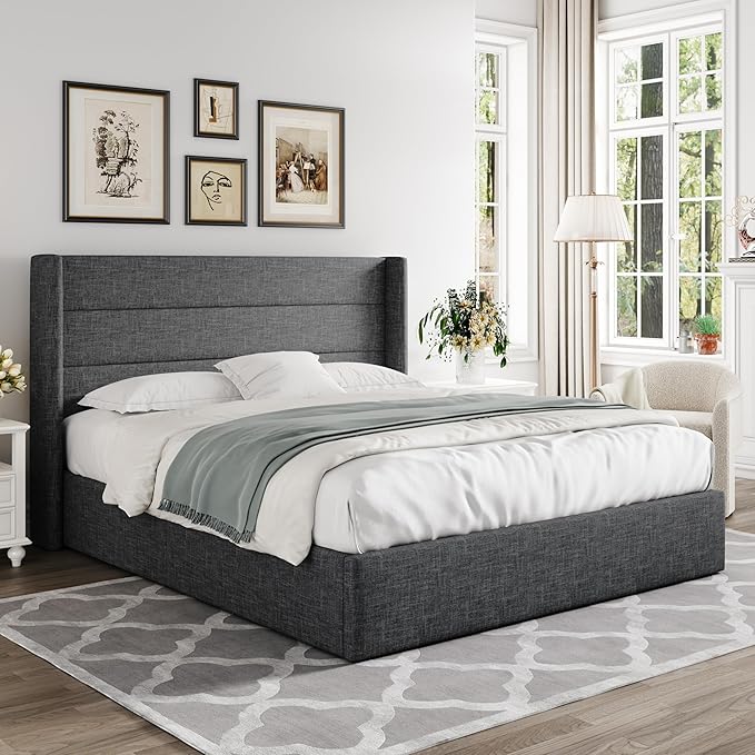 Allewie Queen Size Lift Up Storage Bed, Modern Wingback Headboard, Hydraulic - Image 8