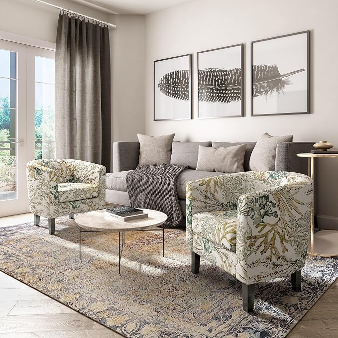 BELLEZE Living Room Chair, Linen Round Accent Barrel Chair, Club Tub Sofa Chair - Image 5