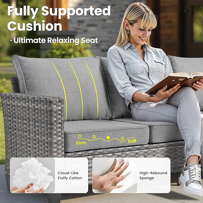 ovios 5 Pieces Patio Furniture Set, Outdoor Wicker Sofa Couch - Image 6