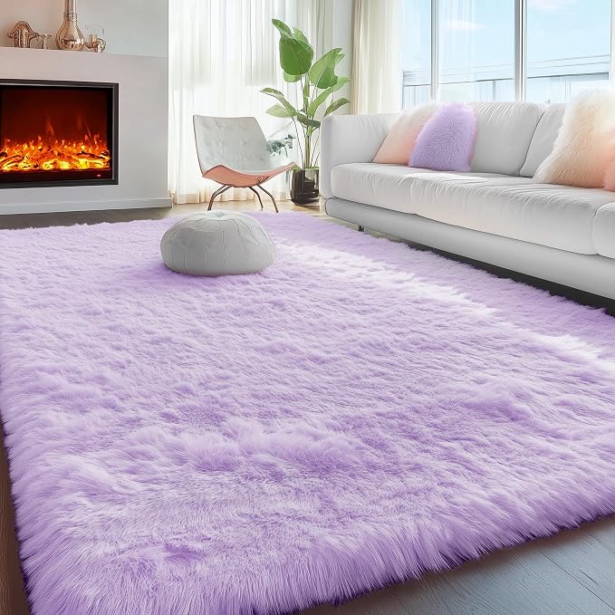 PAGISOFE Purple Rugs for Girls Bedroom 6x9 Ft Fluffy Living Room Area Rugs by PAGISOFE