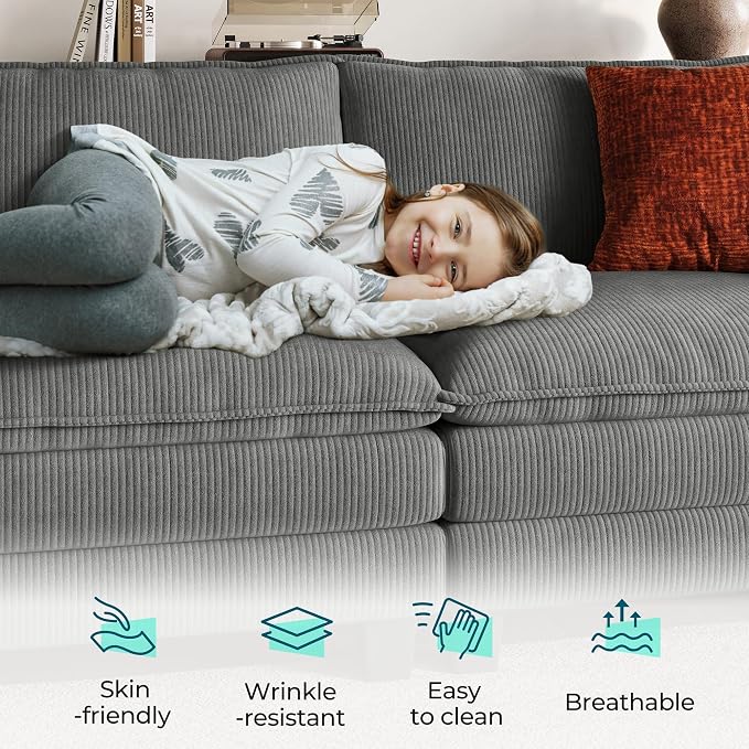 LINSY HOME 90" Modular Cloud Love Seat Sofa, Corduroy Soft Sectional Couch - Image 3