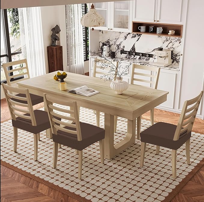 Smiry Waterproof Seat Covers for Dining Room Chairs Set of 6, Stretch Jacquard - Image 8