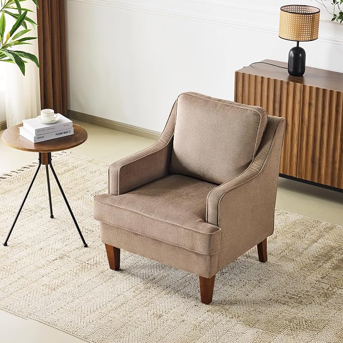 VINGLI Brown Accent Chair, Mid Century Modern Chairs, Upholstered Armchair - Image 8