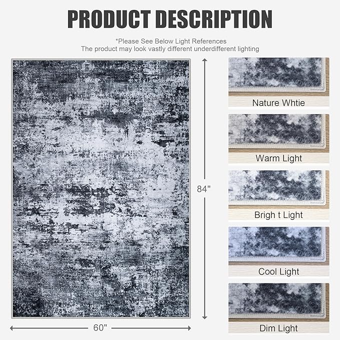 5x7 Area Rug Living Room Rug: Washable Modern Abstract Soft Thin Rug Indoor - Image 2