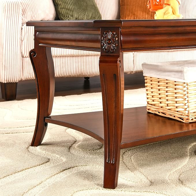 Coffee Table with Tempered Glass Top and Storage Shelf, Farmhouse Living Room - Image 6