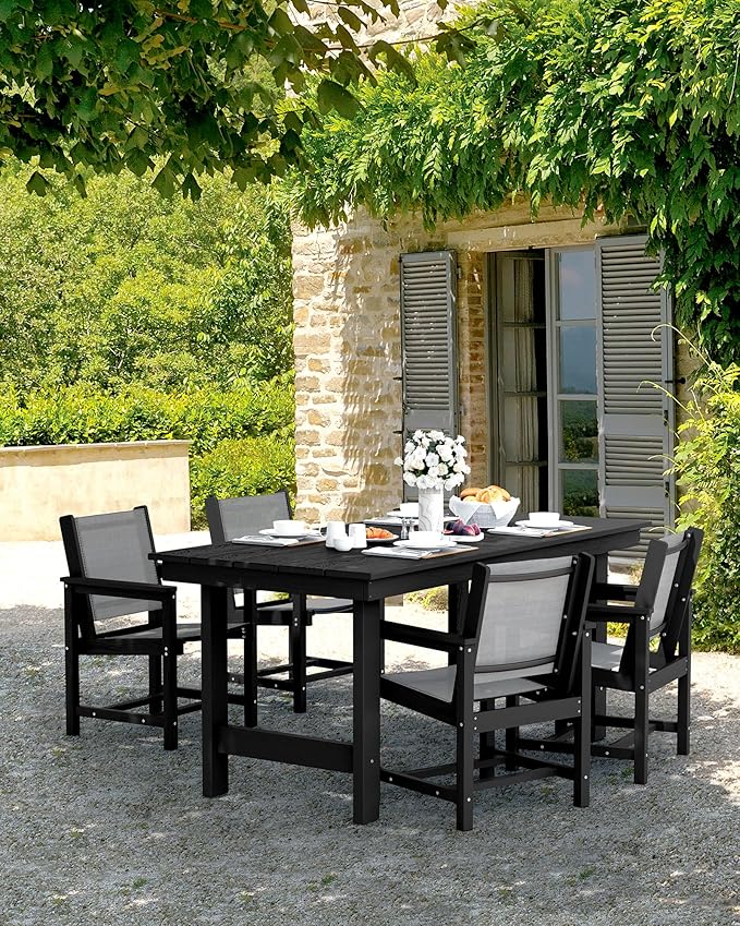 SERWALL 5 Piece Patio Dining Sets, Outdoor HDPE Dining Furniture Set - Image 8