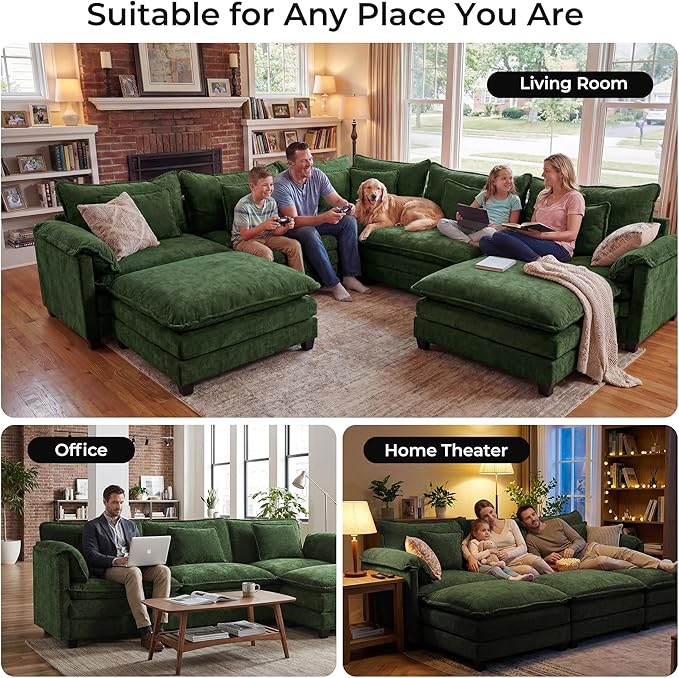 ELUCHANG 150" Oversized V-Shaped Cloud Couch Modular Sectional Sofa - Image 3